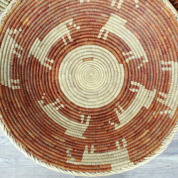 Vtg! Lot of 2 Home Décor Hand Coiled Tightly Woven Bowl Grass Straw Basket Bowl - Picture 2 of 9